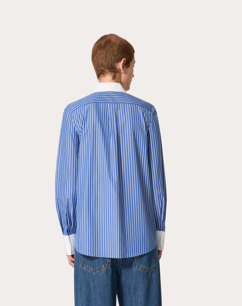 Valentino Handbags Camicia In Popeline Contrails Ricamata per Donna in Light Blue/bianco | Valentino IT Offerta migliore