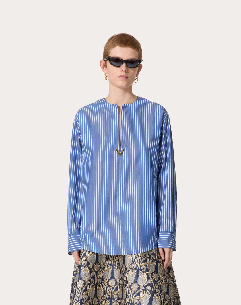 Valentino Handbags Top In Popeline Contrails per Donna in Light Blue/bianco | Valentino IT Liquidazione
