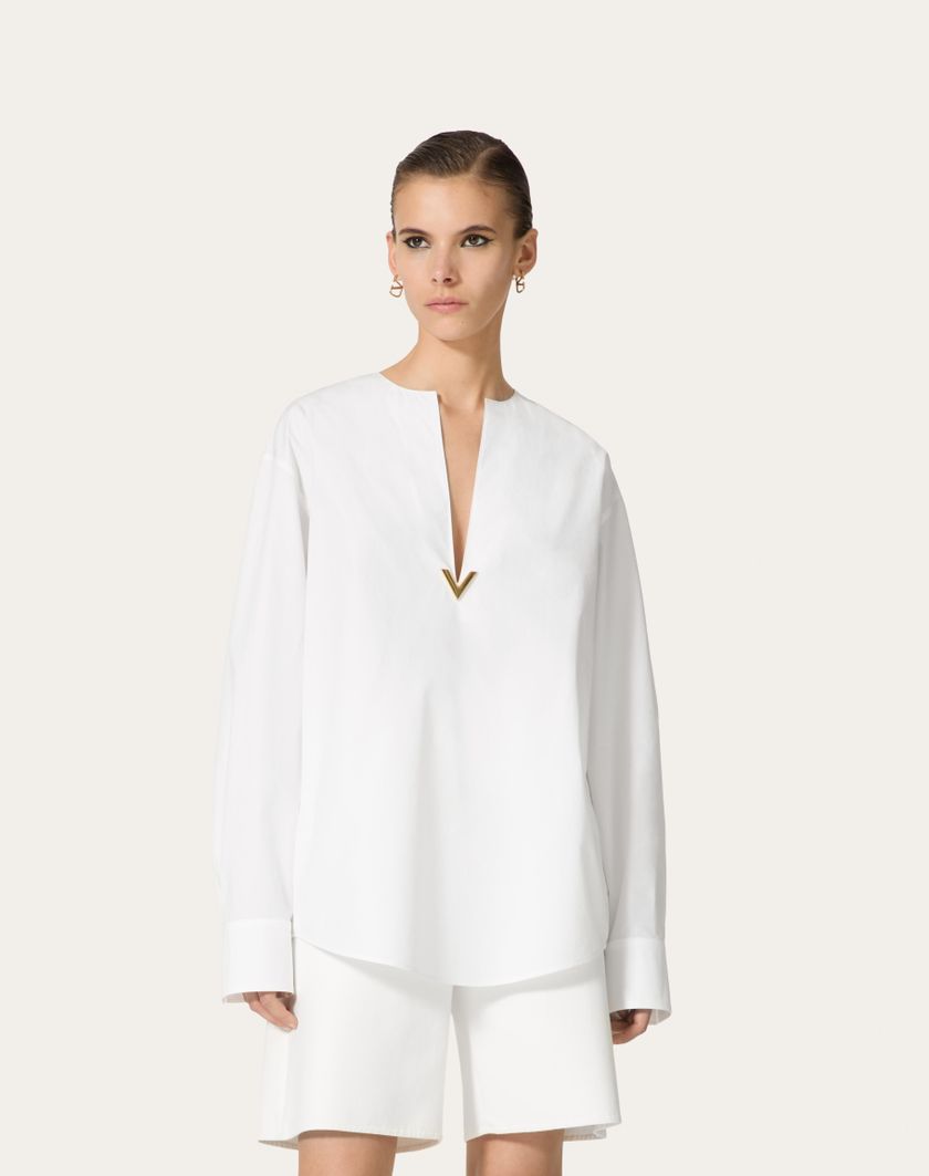 Valentino Handbags Top In Cotton Popeline per Donna in Bianco | Valentino IT Comprane uno, ottenene uno gratis