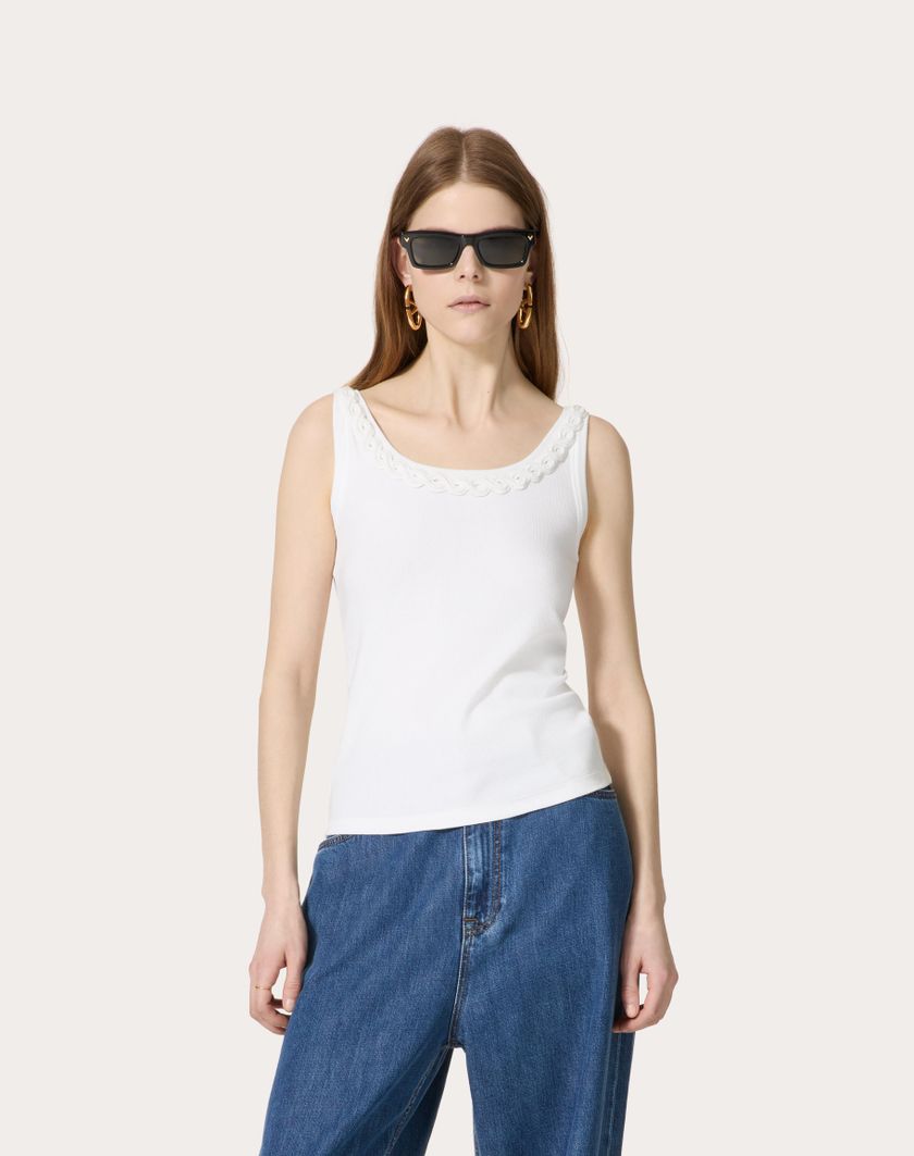 Valentino Handbags Top In Cotton Rib Ricamato per Donna in Bianco | Valentino IT Super Saving Price