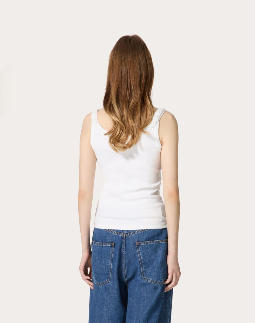 Valentino Handbags Top In Cotton Rib Ricamato per Donna in Bianco | Valentino IT Super Saving Price