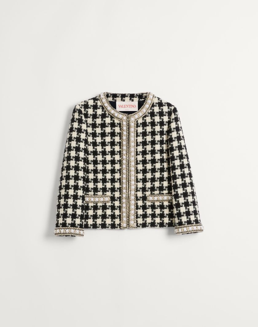 Valentino Handbags Giacca Ricamata In Damier Light Tweed per Donna in Bianco/ Nero | Valentino IT Fino al 50% di sconto