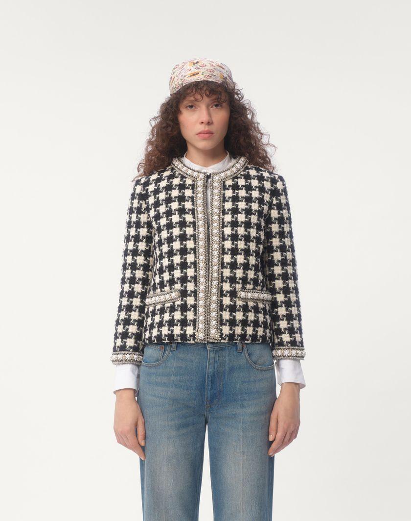 Valentino Handbags Giacca Ricamata In Damier Light Tweed per Donna in Bianco/ Nero | Valentino IT Fino al 50% di sconto