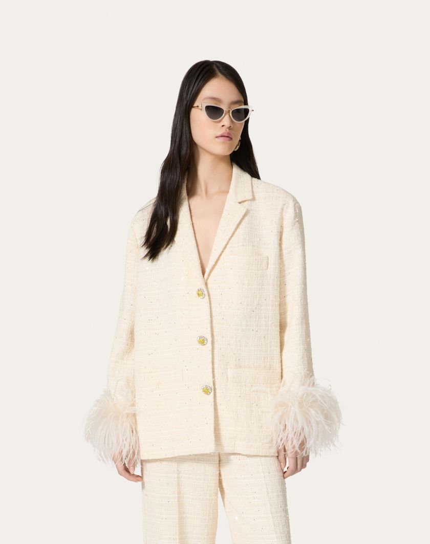 Valentino Handbags Giacca In Delicate Tweed per Donna in Naturale | Valentino IT Solo un giorno rimasto