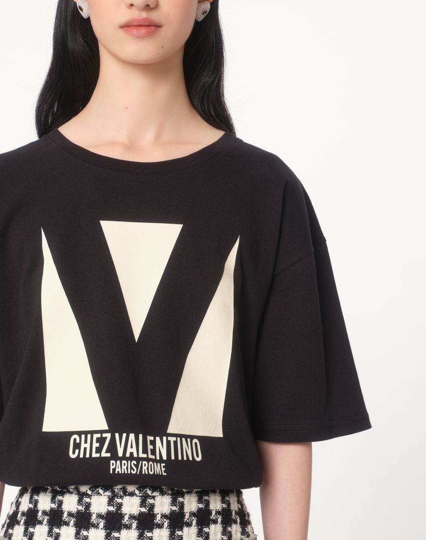 Valentino Handbags T-shirt In Jersey Cotton Con Stampa Chez Valentino per Donna in Nero | Valentino IT Trasporto libero internazionale