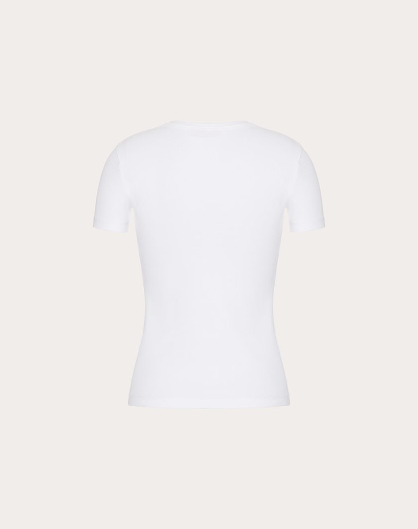 Valentino Handbags T-shirt In Ribbed Cotton per Donna in Bianco | Valentino IT Limitato a 3 giorni