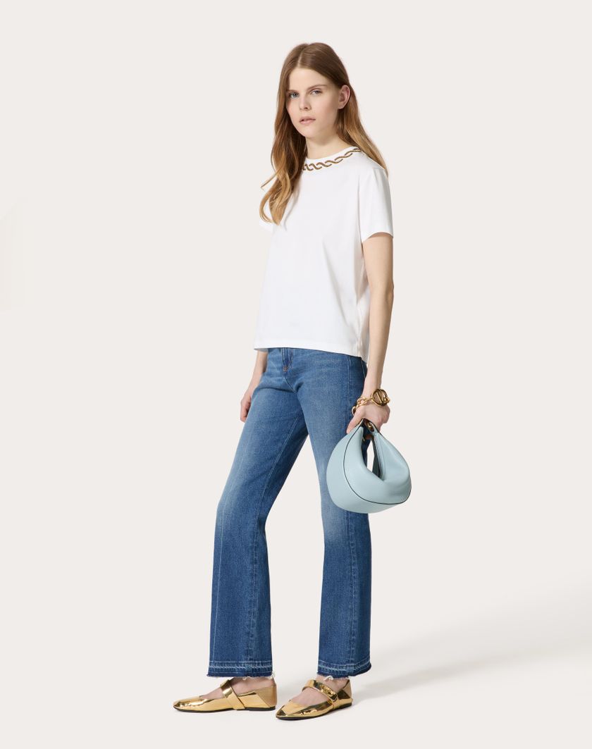 Valentino Handbags T-shirt In Cotton Jersey Ricamata per Donna in Bianco | Valentino IT Esporta salva