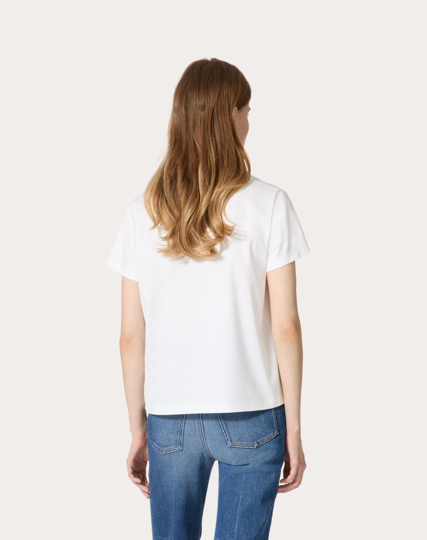 Valentino Handbags T-shirt In Cotton Jersey Ricamata per Donna in Bianco | Valentino IT Esporta salva