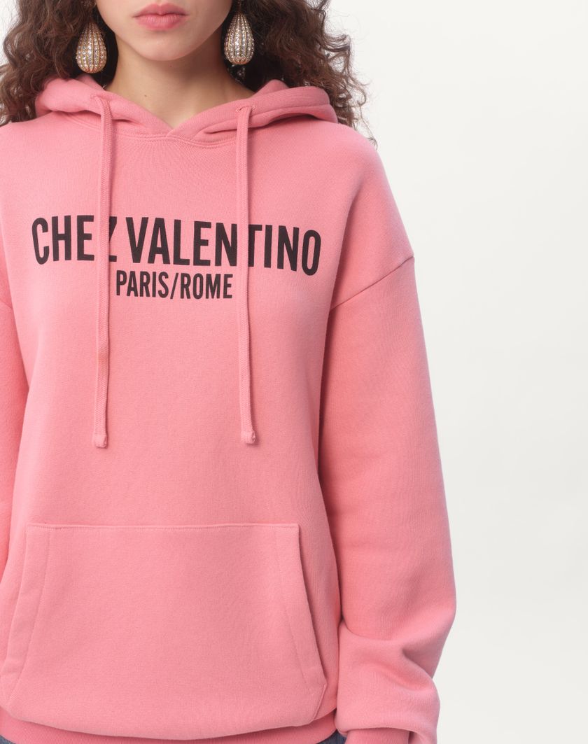 Valentino Handbags Felpa In Cotone Con Cappucco E Stampa Chez Valentino per Donna in Rosa | Valentino IT In vendita