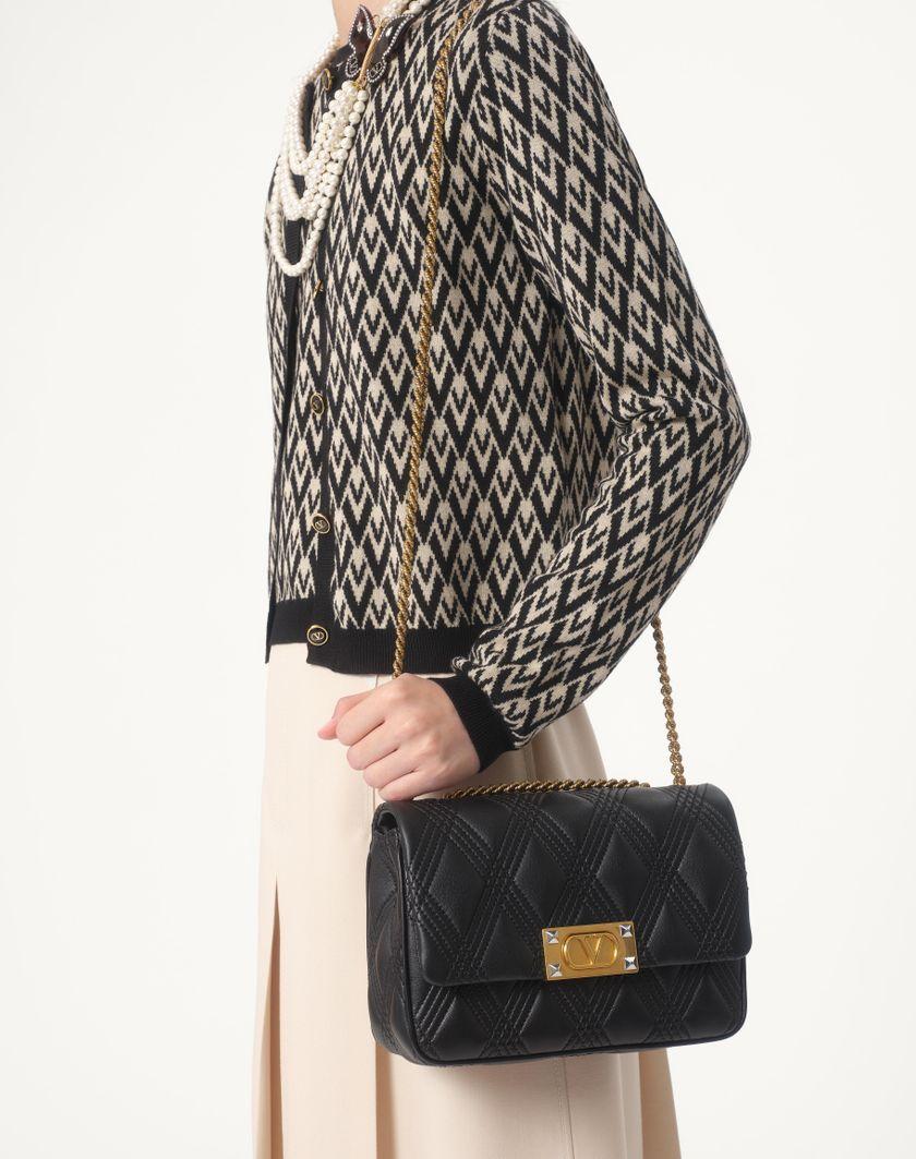 Valentino Handbags Maglia In Lana Jacquard Toute La V per Donna in Avorio/nero | Valentino IT Spedizione Gratuita