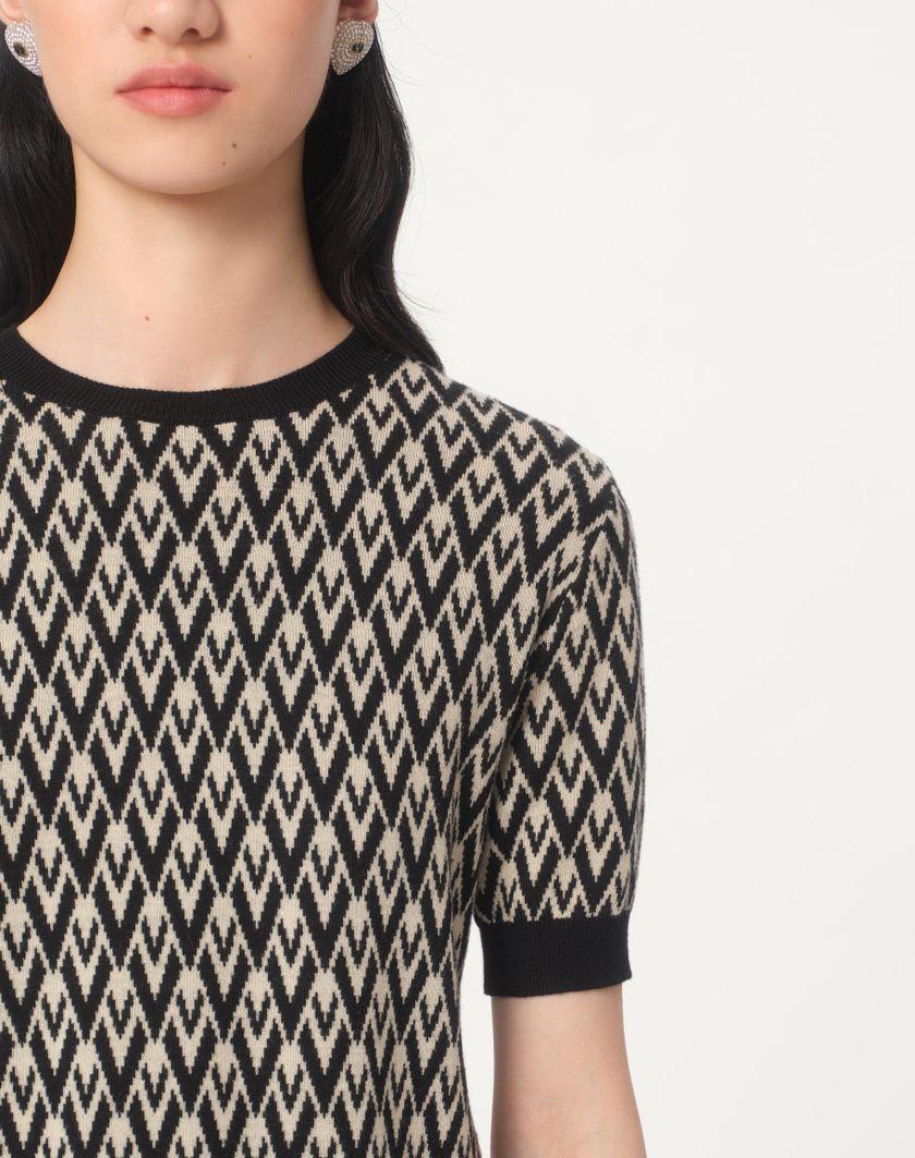 Valentino Handbags Maglia In Lana Jacquard Toute La V per Donna in Avorio/nero | Valentino IT Spedizione Gratuita