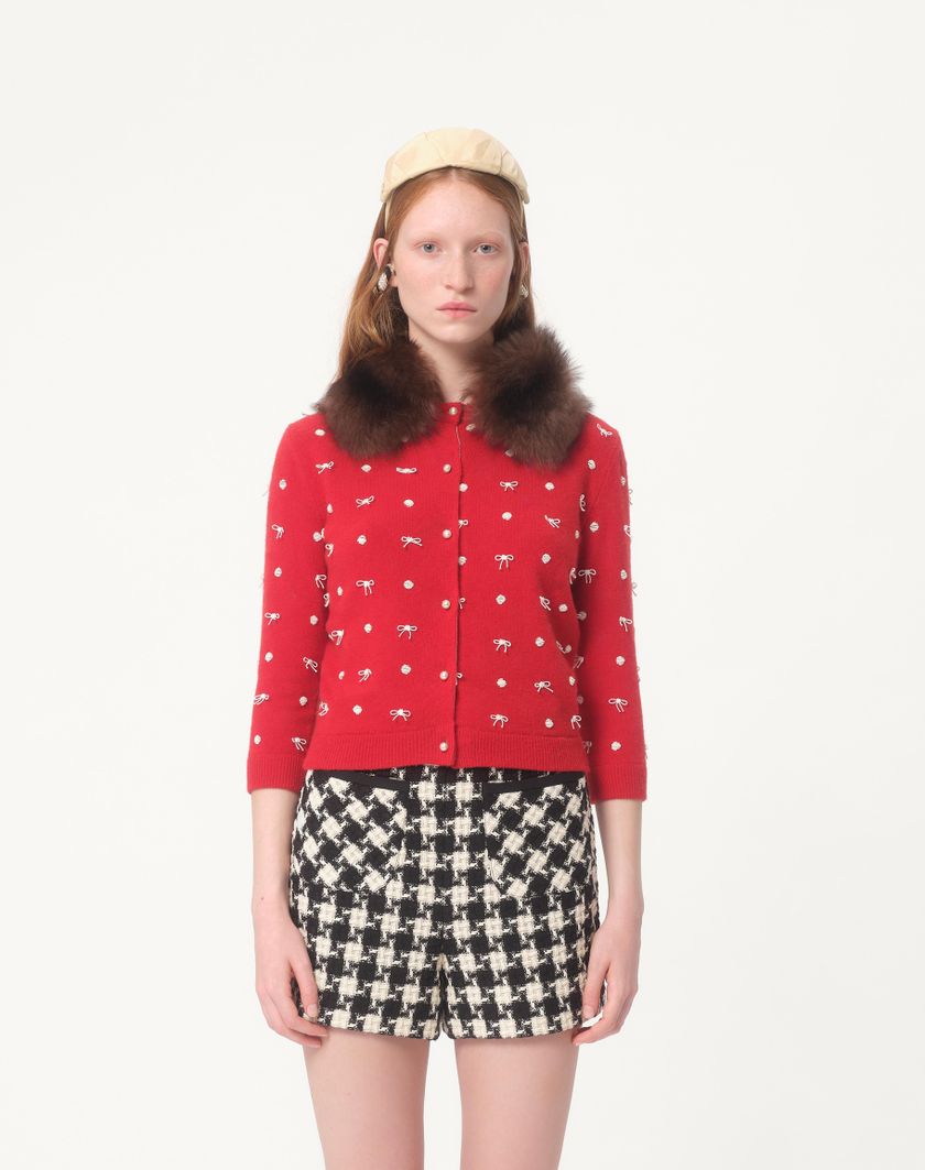 Valentino Handbags Cardigan In Lana Ricamato per Donna in Rosso | Valentino IT Soddisfazione Garantita