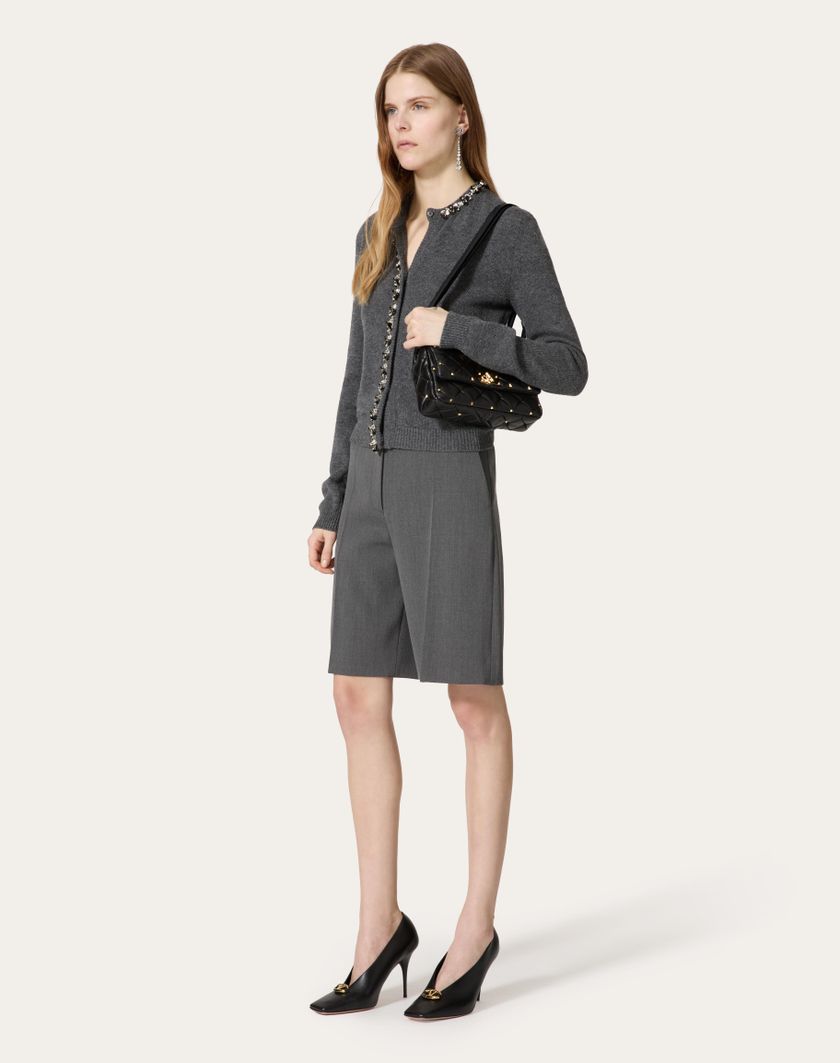 Valentino Handbags Cardigan In Lana Ricamato per Donna in Grigio Scuro | Valentino IT Promozione Limitata