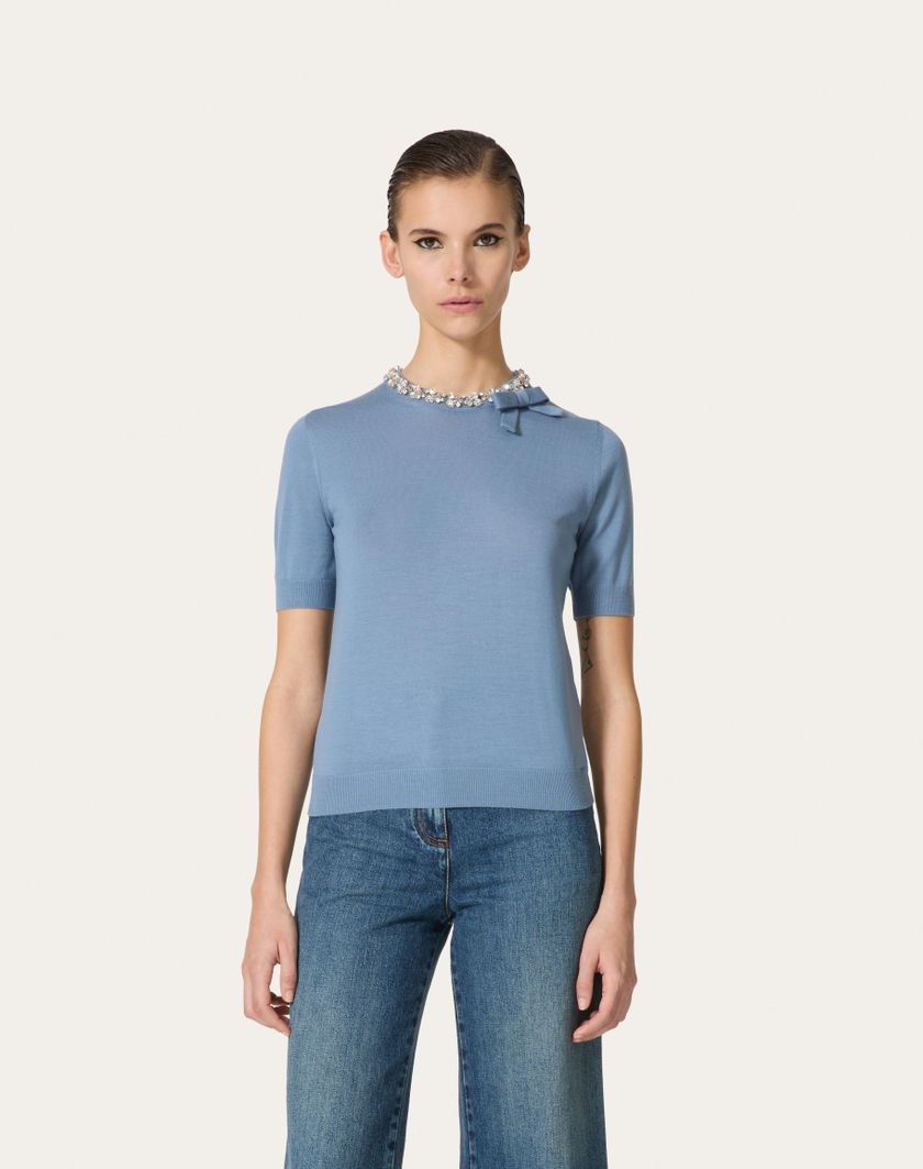 Valentino Handbags Maglia In Lana Ricamata per Donna in Azzurro | Valentino IT Convenienza