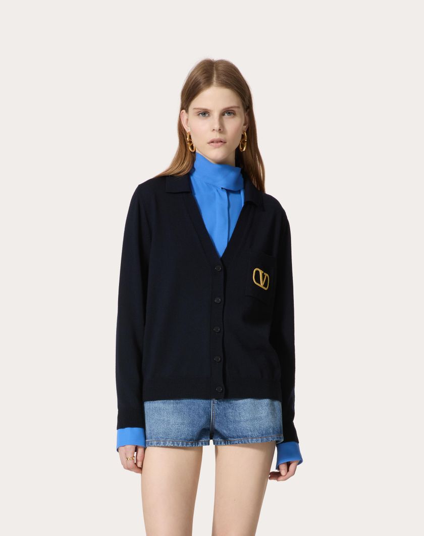 Valentino Handbags Cardigan In Lana per Donna in Navy | Valentino IT Novità