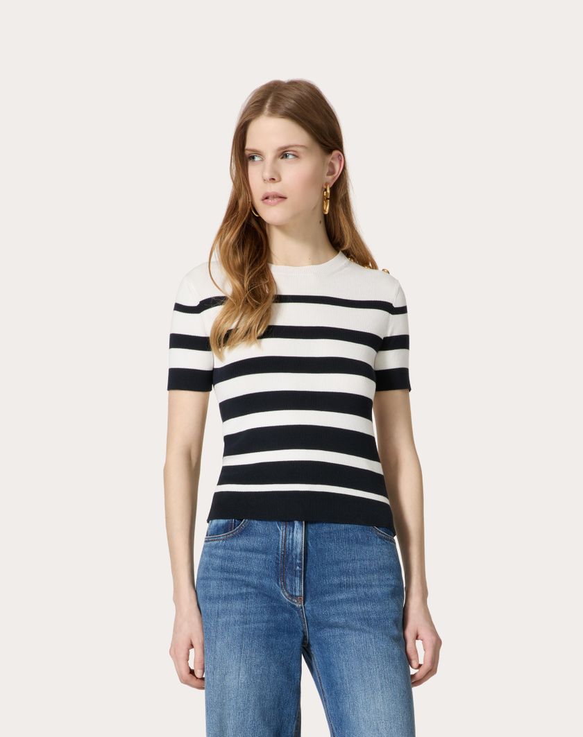 Valentino Handbags Maglia In Cotone per Donna in Navy/avorio | Valentino IT Presa