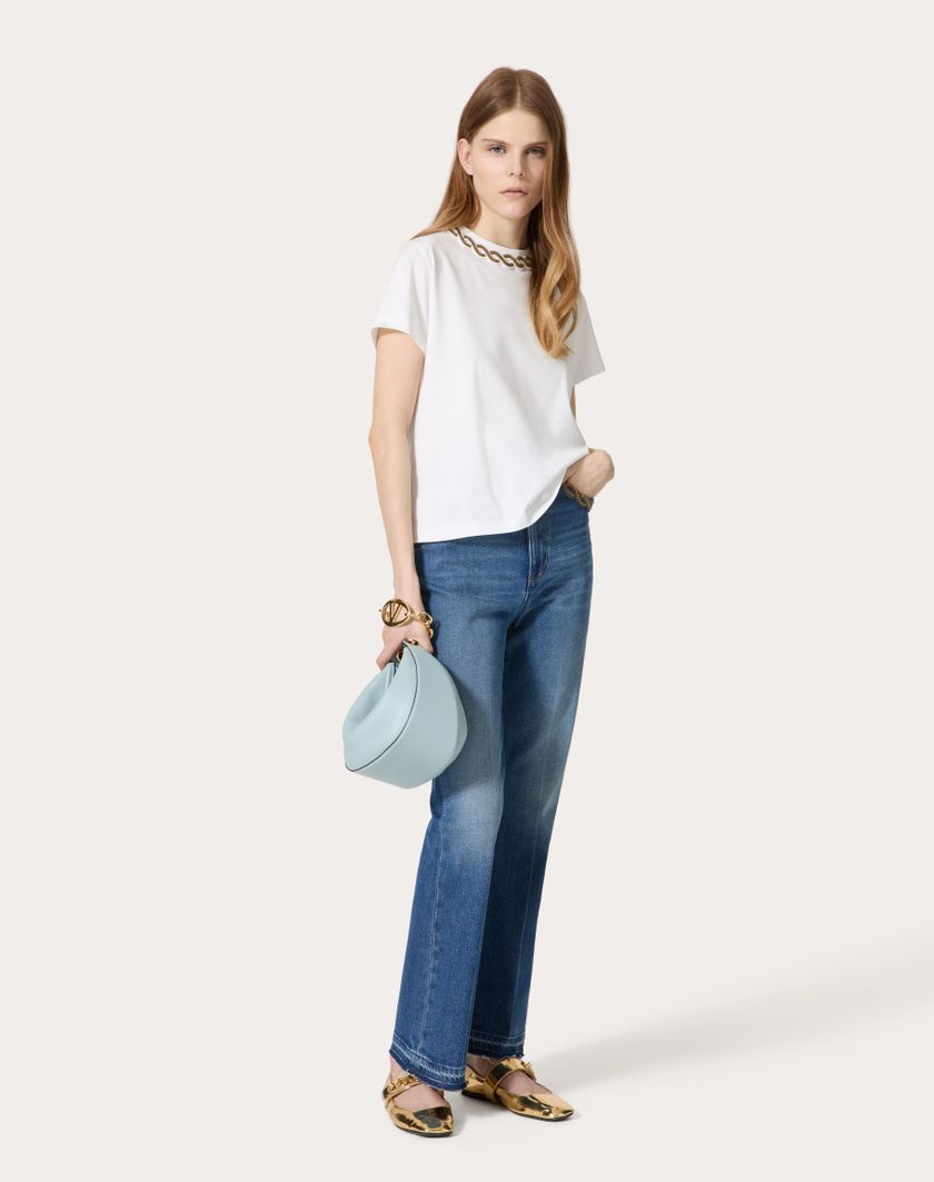 Valentino Handbags Pantaloni In Blu Medio Con Riserva Ricamati per Donna in Denim | Valentino IT Offerte