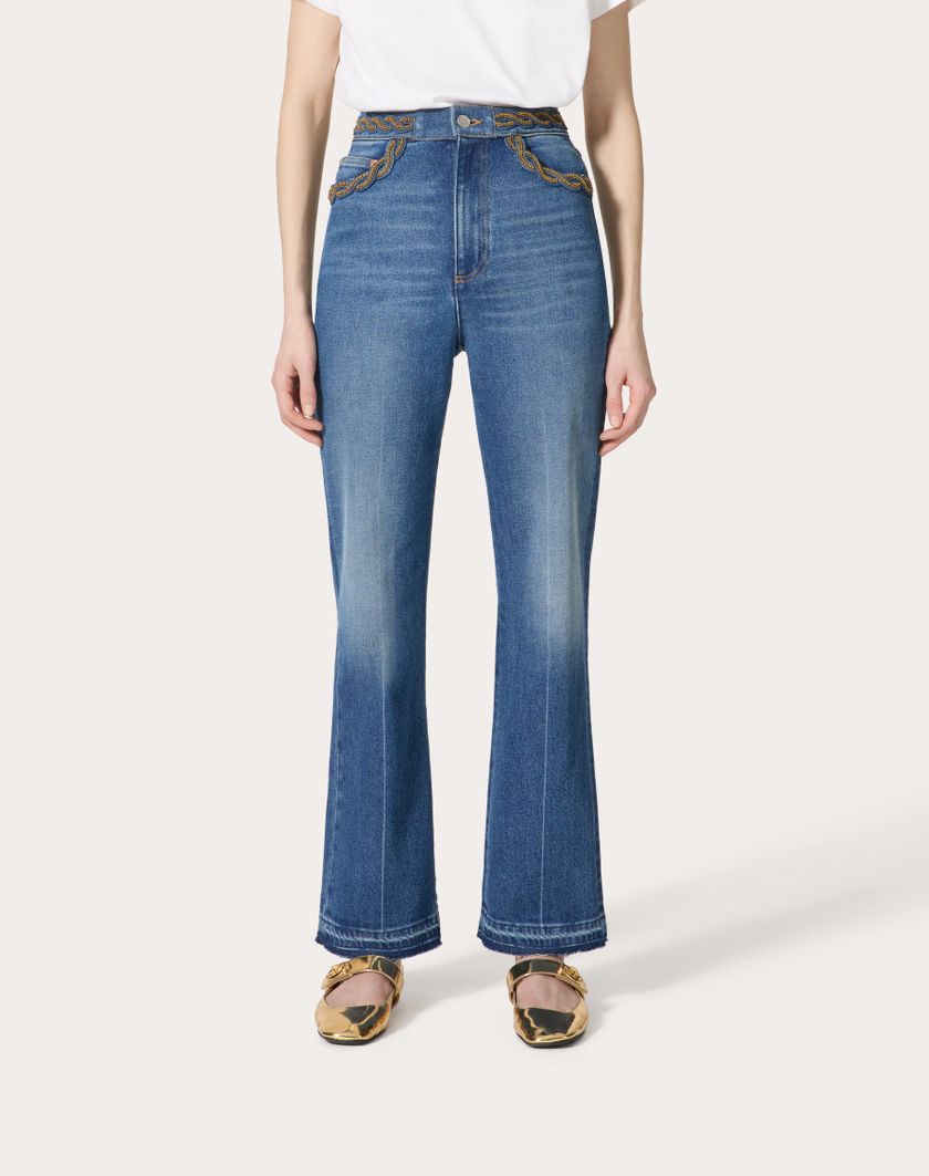 Valentino Handbags Pantaloni In Blu Medio Con Riserva Ricamati per Donna in Denim | Valentino IT Offerte