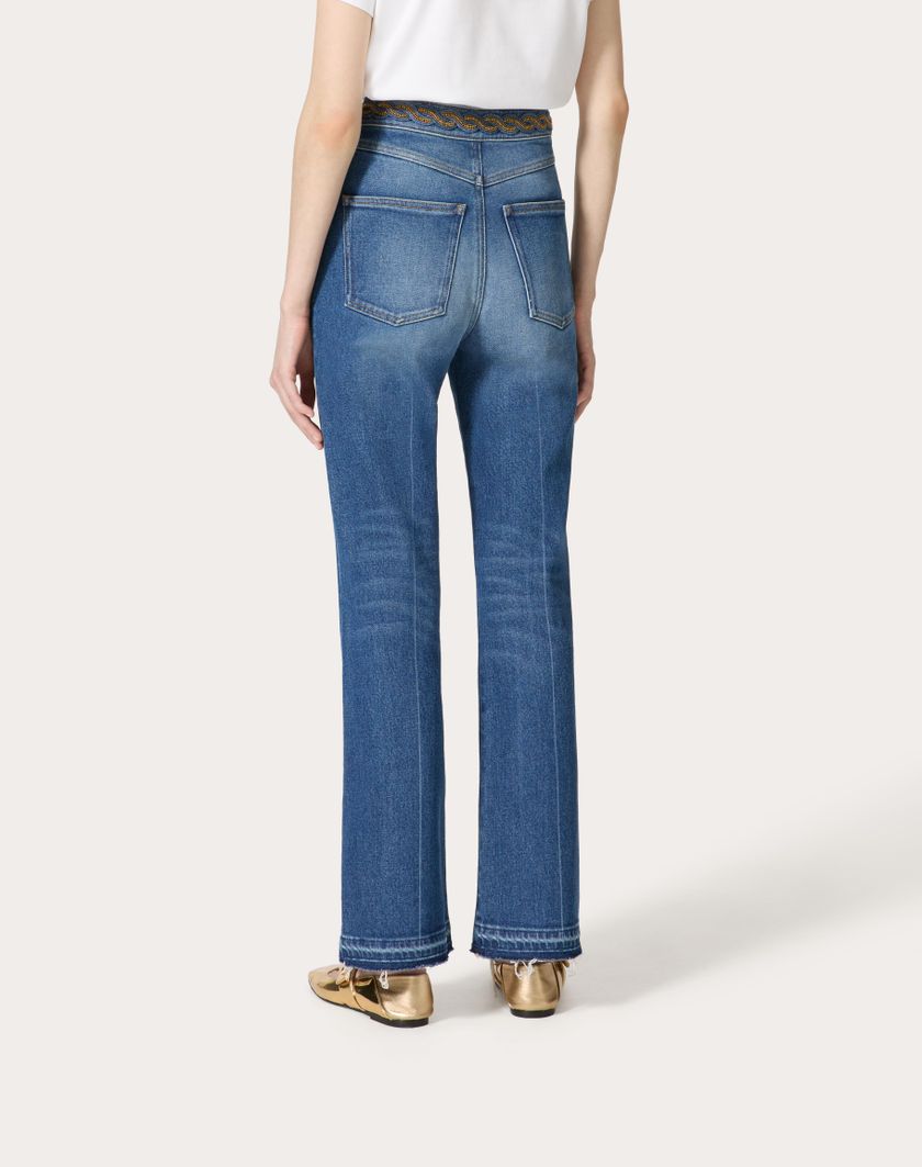 Valentino Handbags Pantaloni In Blu Medio Con Riserva Ricamati per Donna in Denim | Valentino IT Offerte