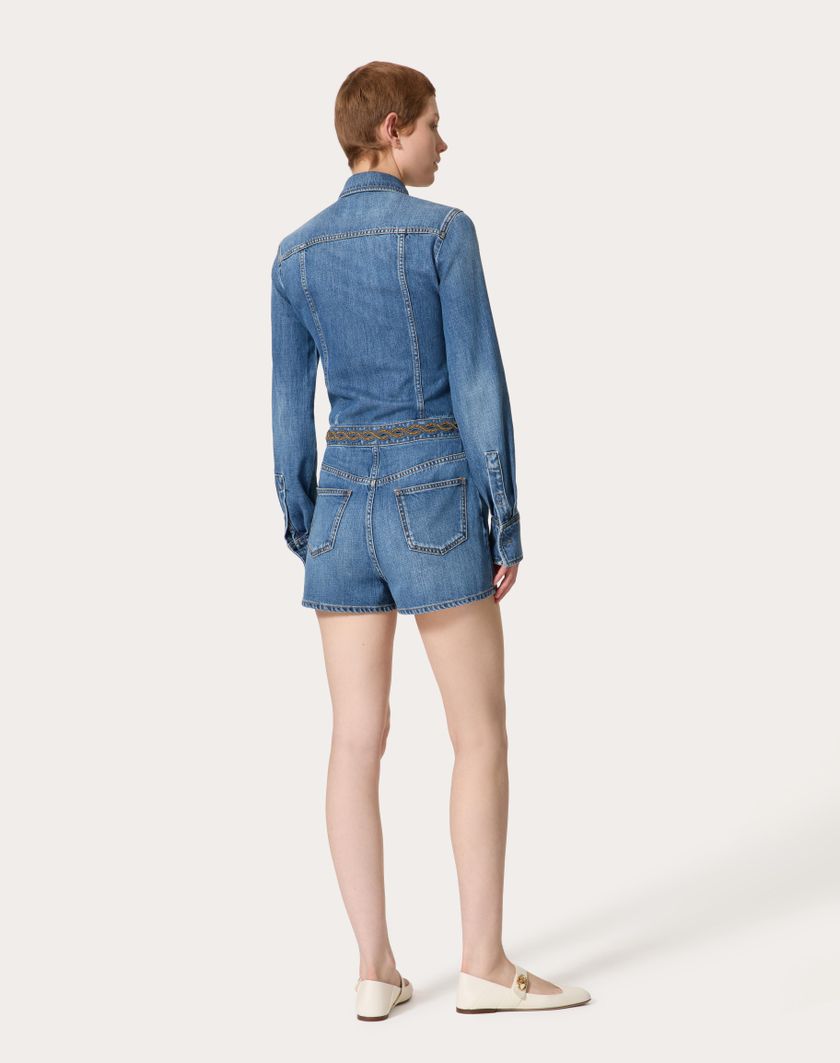 Valentino Handbags Tuta In Denim Blu Medio Ricamata per Donna in Denim | Valentino IT Vendita Economica