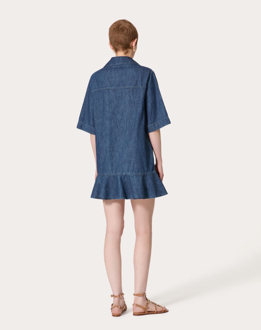 Valentino Handbags Abito Corto In Chambray Denim per Donna in Denim | Valentino IT Saldi Di Fabbrica