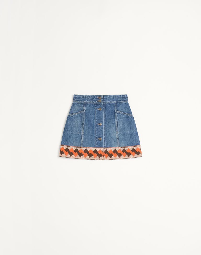 Valentino Handbags Gonna In Denim Con Bordi In Jacquard per Donna in Denim | Valentino IT Vendite Flash