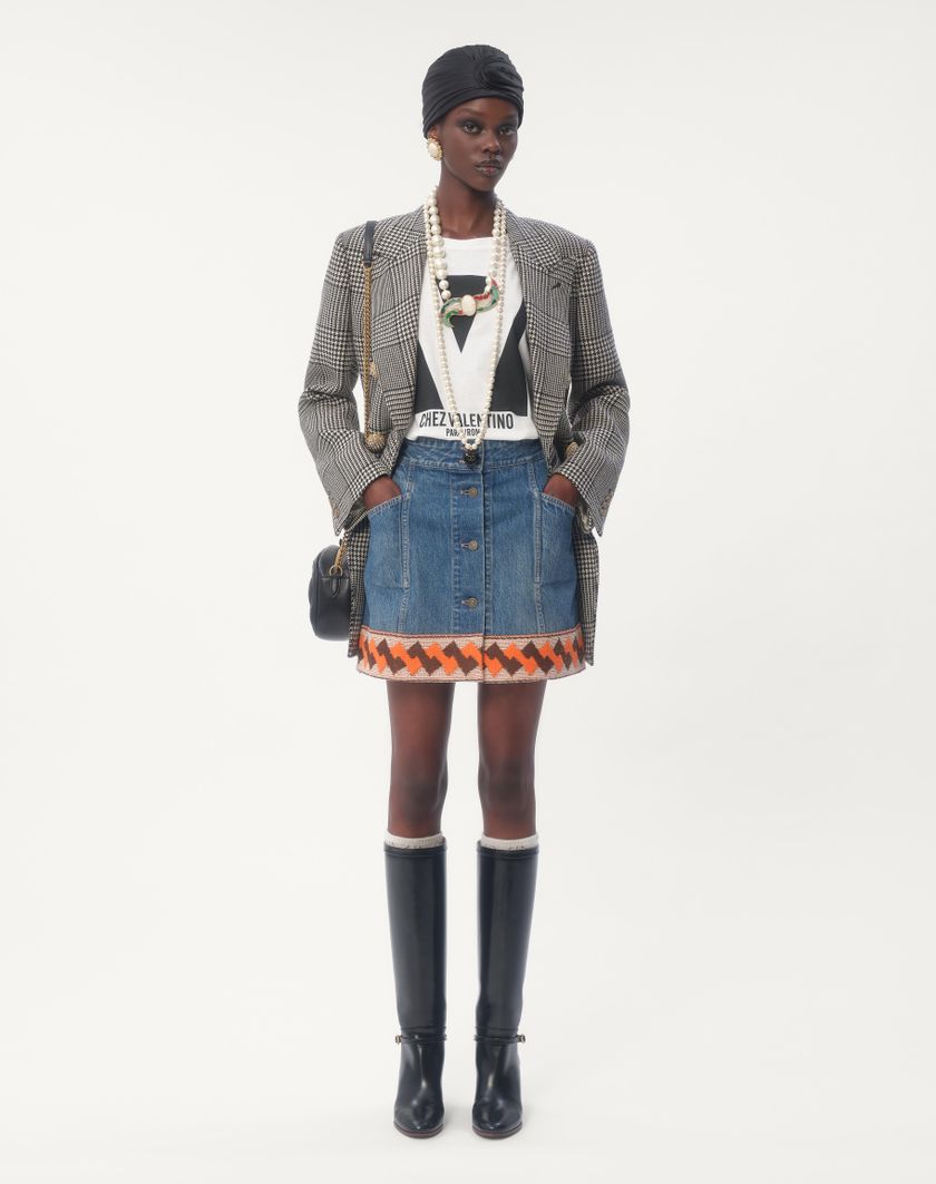 Valentino Handbags Gonna In Denim Con Bordi In Jacquard per Donna in Denim | Valentino IT Vendite Flash