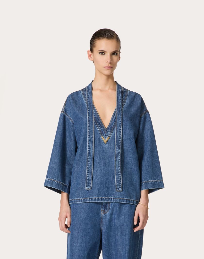 Valentino Handbags Kaftano In Denim Blu Medio per Donna in Denim | Valentino IT In Saldo