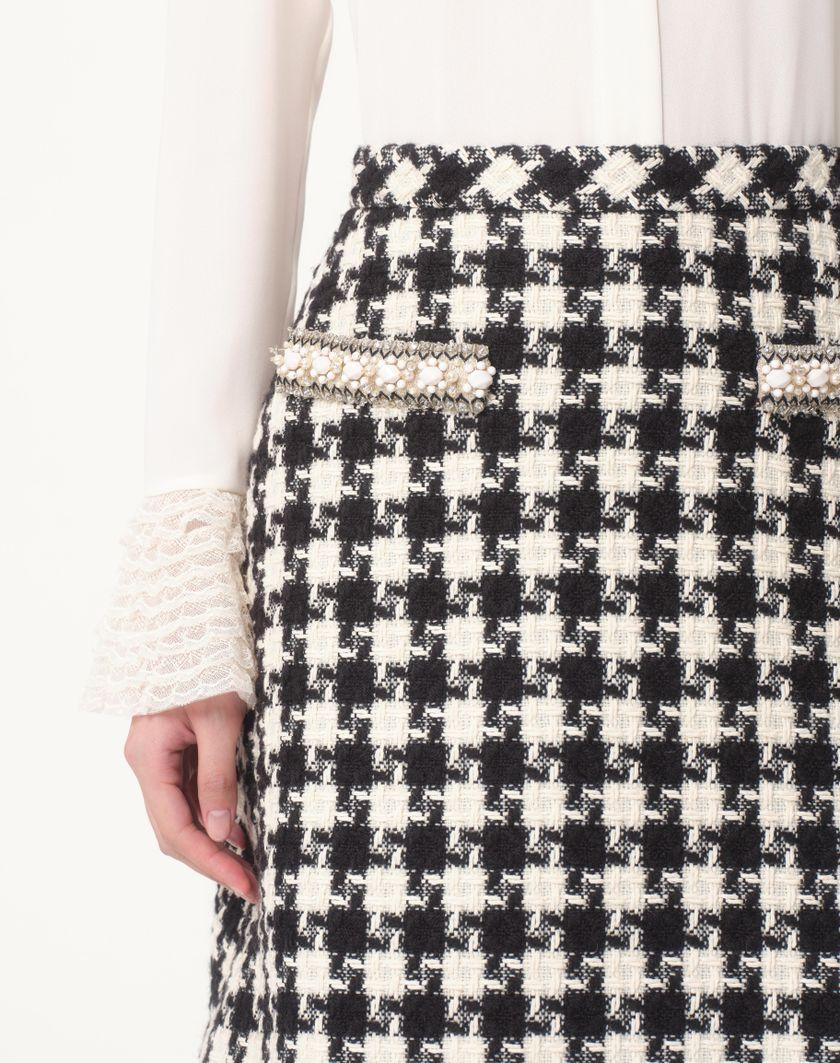 Valentino Handbags Gonna In Damier Light Tweed Ricamata per Donna in Avorio/nero | Valentino IT Negozio online di fabbrica