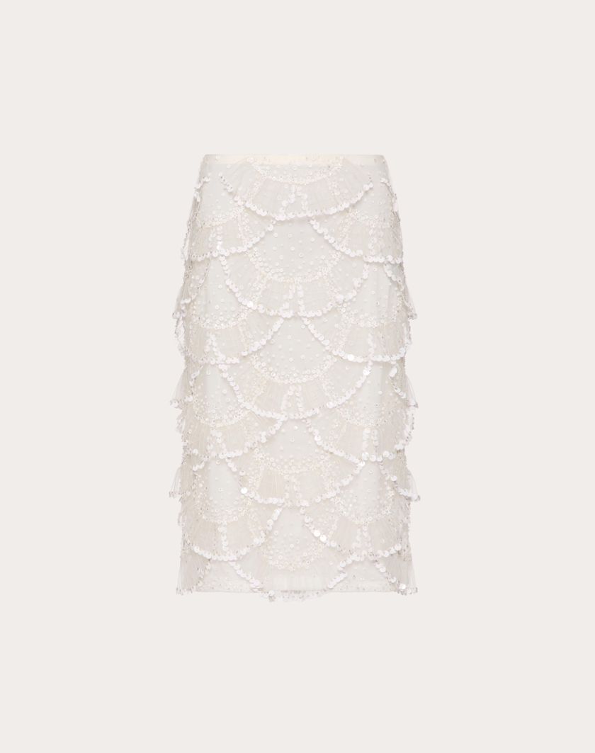 Valentino Handbags Gonna In Tulle Illusione Ricamata per Donna in Avorio | Valentino IT Cyber Monday