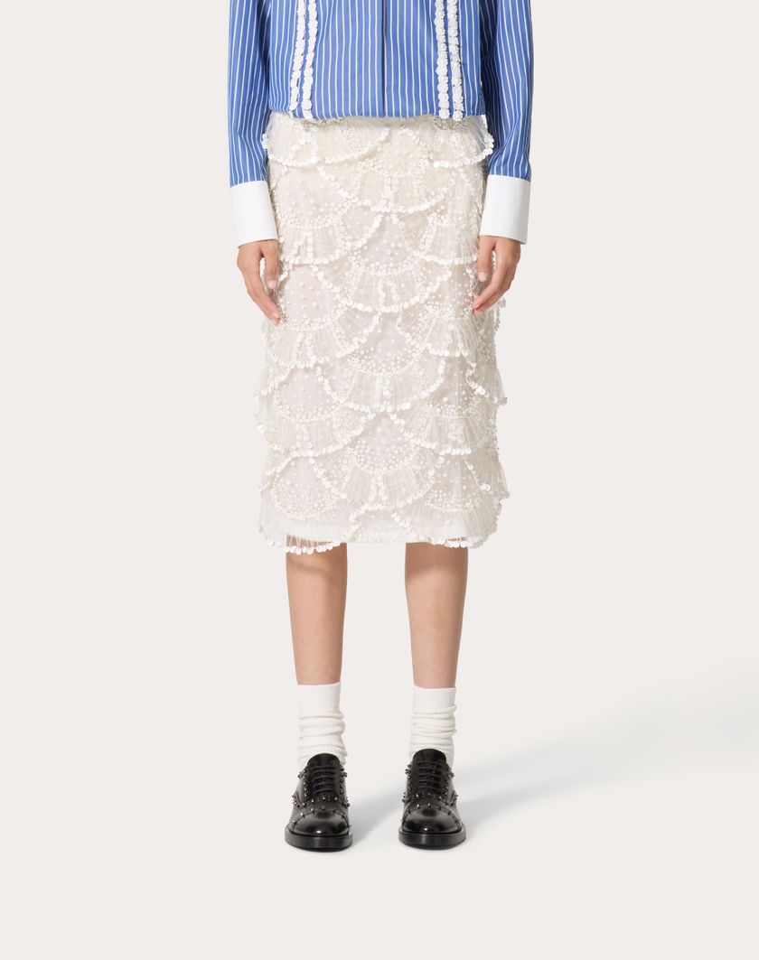 Valentino Handbags Gonna In Tulle Illusione Ricamata per Donna in Avorio | Valentino IT Cyber Monday