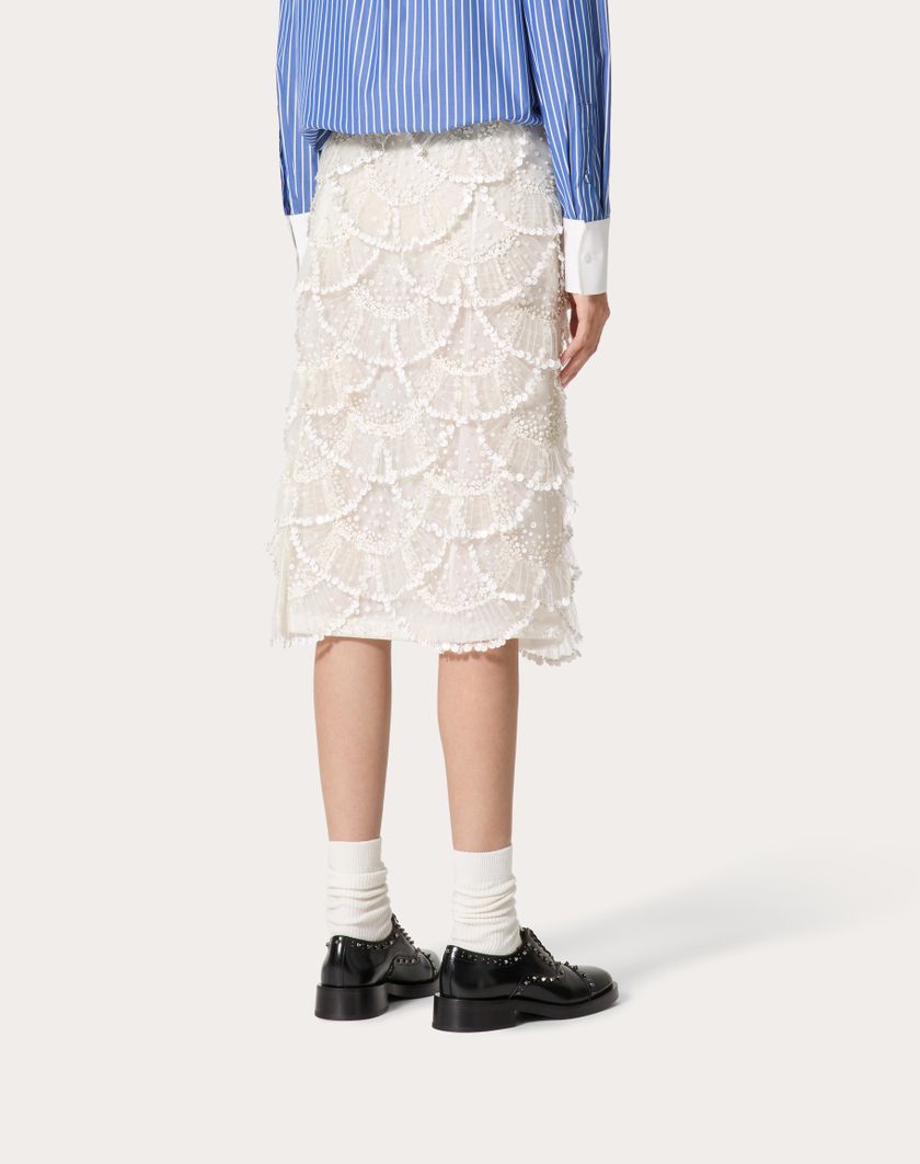 Valentino Handbags Gonna In Tulle Illusione Ricamata per Donna in Avorio | Valentino IT Cyber Monday