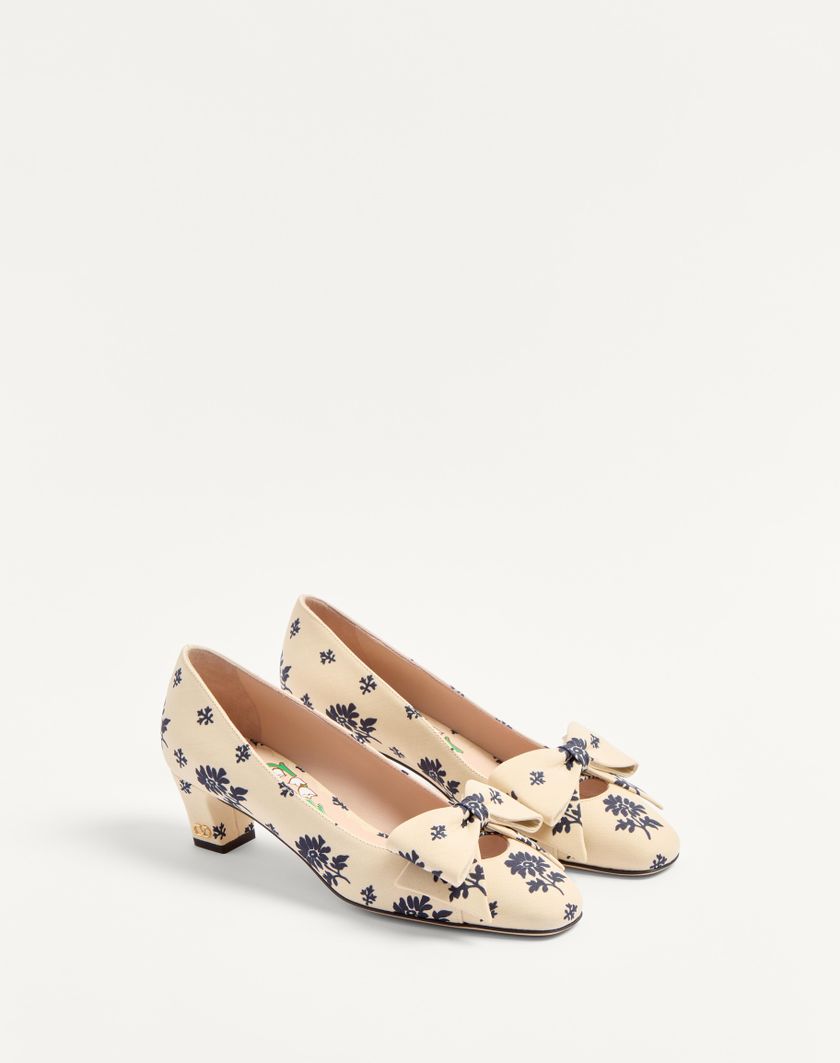 Valentino Handbags Décolleté Bowow In Tessuto Papier Floral 45mm per Donna in Avorio/blu | Valentino IT Offerta migliore