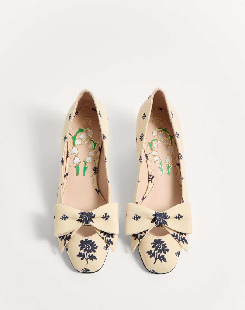 Valentino Handbags Décolleté Bowow In Tessuto Papier Floral 45mm per Donna in Avorio/blu | Valentino IT Offerta migliore
