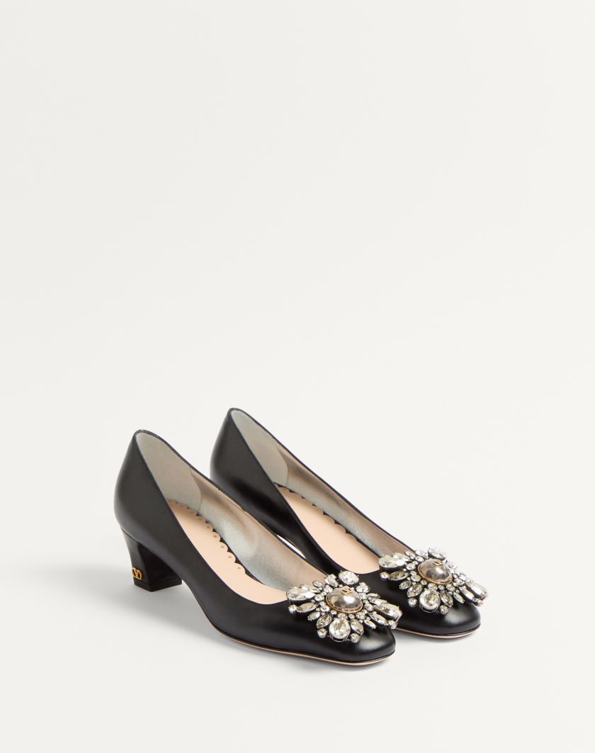 Valentino Handbags Décolleté Preshoes In Capretto Con Cristalli 45mm per Donna in Nero/silver | Valentino IT Nuovi prodotti