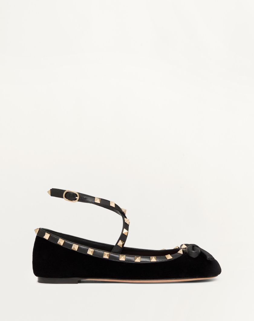 Valentino Handbags Ballerina Rockstud In Velluto per Donna in Rosso Ciliegia | Valentino IT Super sconto