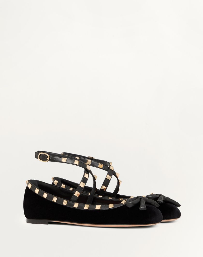 Valentino Handbags Ballerina Rockstud In Velluto per Donna in Rosso Ciliegia | Valentino IT Super sconto