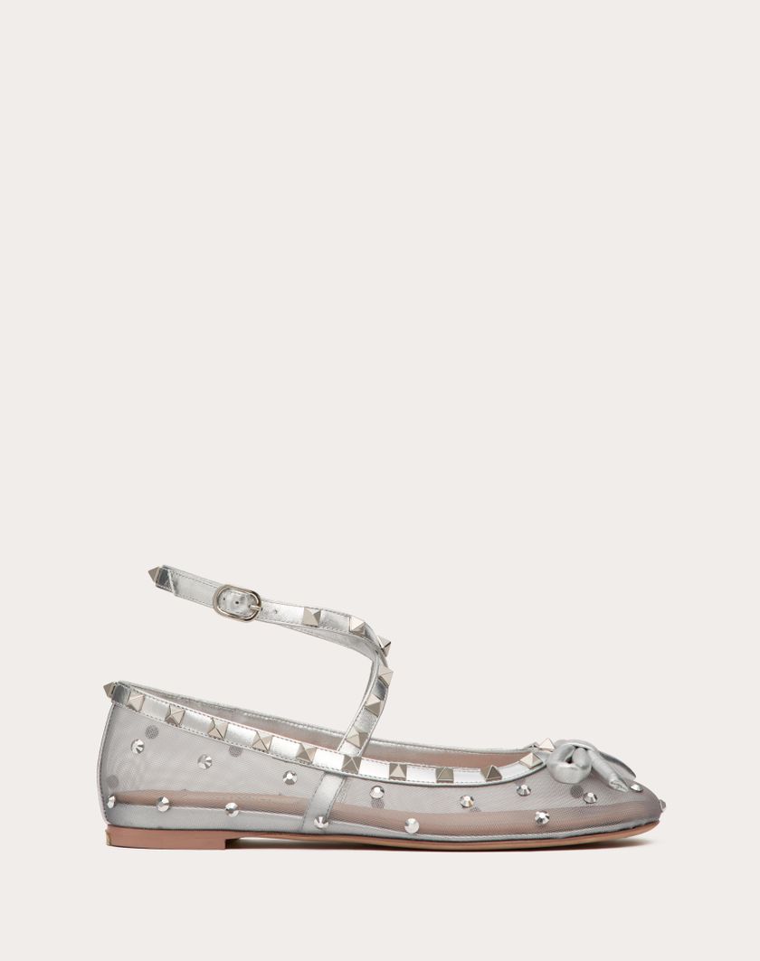 Valentino Handbags Ballerina Rockstud In Rete Con Cristalli per Donna in Pastel Grey/silver | Valentino IT Trasporto libero internazionale