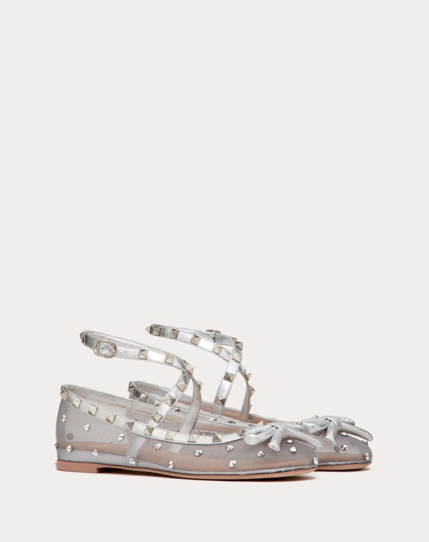 Valentino Handbags Ballerina Rockstud In Rete Con Cristalli per Donna in Pastel Grey/silver | Valentino IT Trasporto libero internazionale