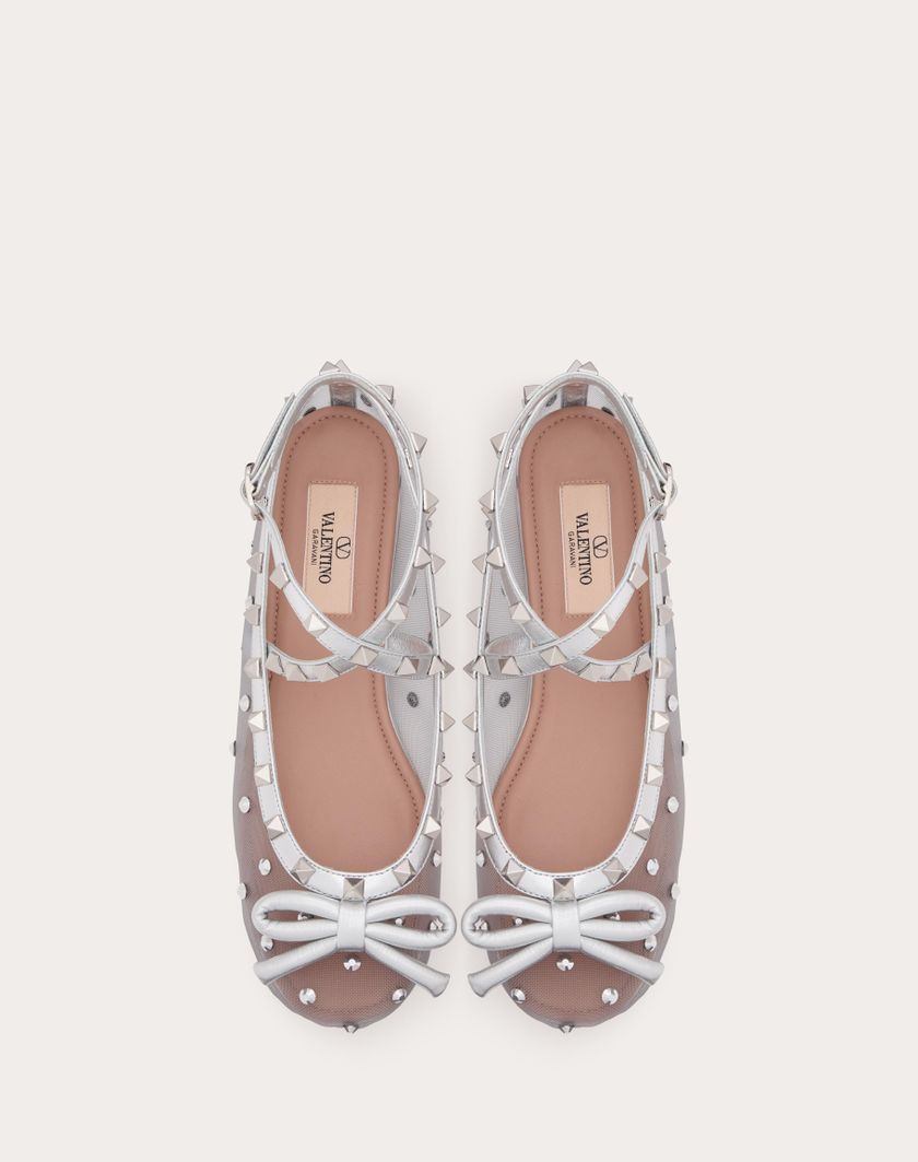 Valentino Handbags Ballerina Rockstud In Rete Con Cristalli per Donna in Pastel Grey/silver | Valentino IT Trasporto libero internazionale