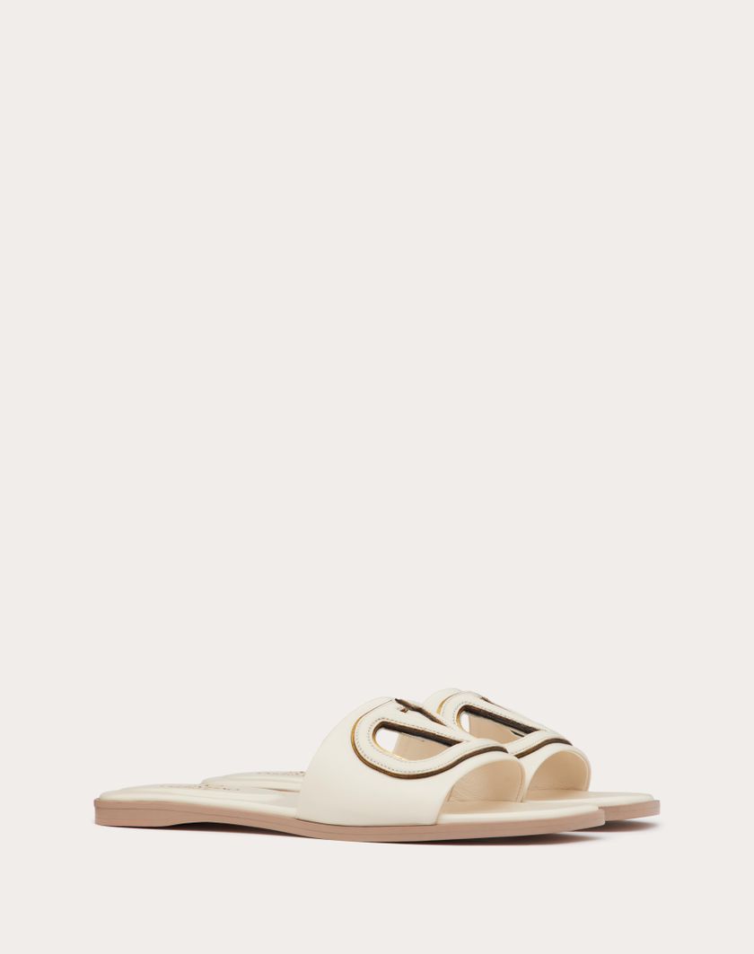 Valentino Handbags Sandalo Slide Vlogo Cut-out In Vitello per Donna in Azzurro/antique Brass | Valentino IT Nuovo