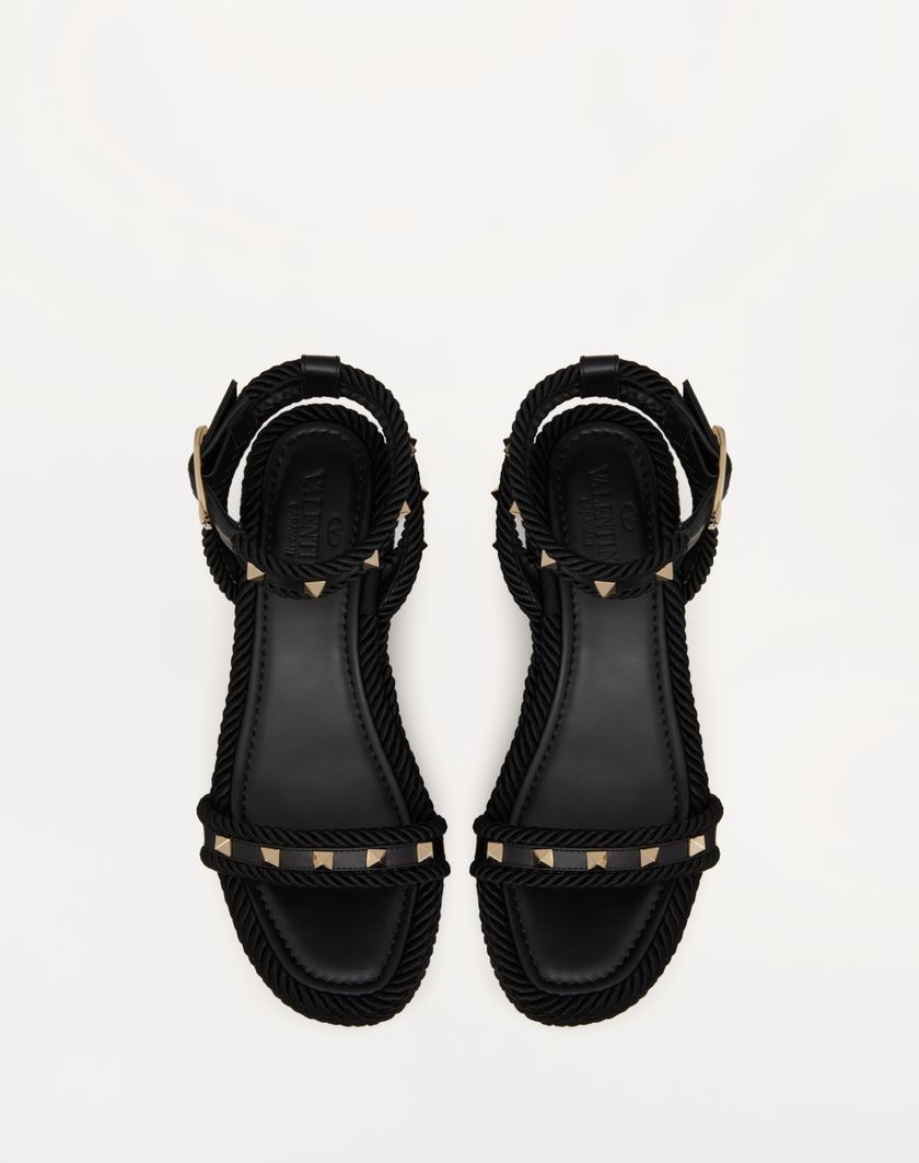 Valentino Handbags Sandalo Flatform Rockstud In Vitello 45mm per Donna in Nero | Valentino IT Pezzi Unici