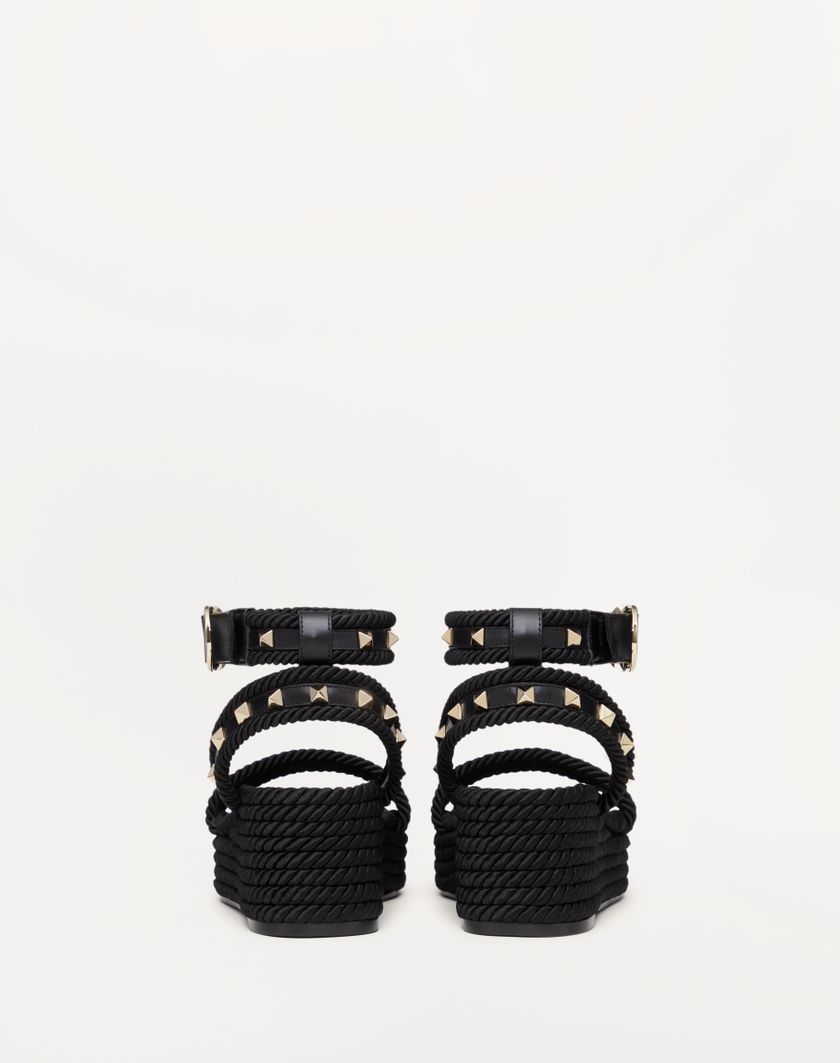 Valentino Handbags Sandalo Flatform Rockstud In Vitello 45mm per Donna in Nero | Valentino IT Pezzi Unici