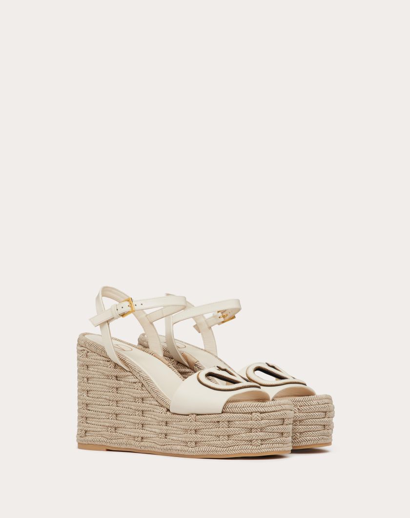 Valentino Handbags Sandalo Zeppa Vlogo Cut-out In Vitello 110mm per Donna in Avorio/antique Brass | Valentino IT Qualità Garantita