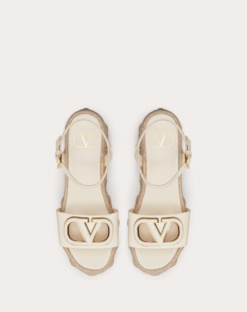 Valentino Handbags Sandalo Zeppa Vlogo Cut-out In Vitello 110mm per Donna in Avorio/antique Brass | Valentino IT Qualità Garantita
