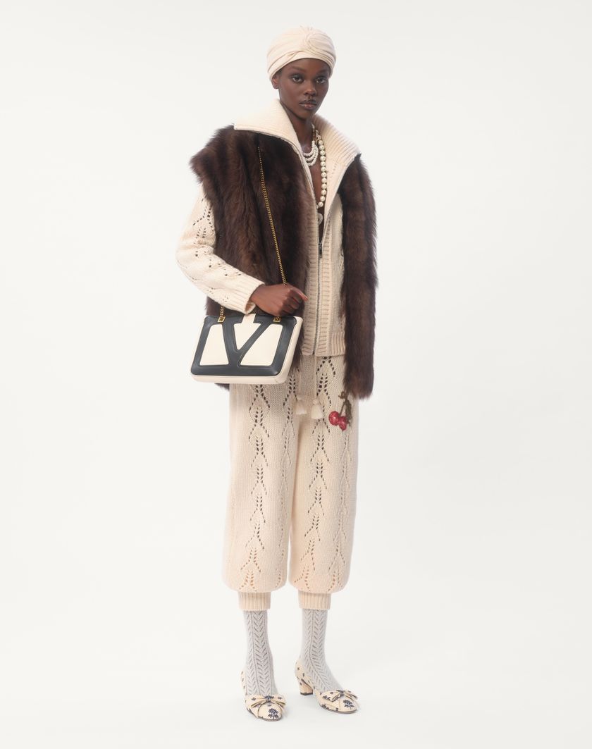 Valentino Handbags Pantaloni Di Maglia In Lana per Donna in Avorio | Valentino IT Offerta