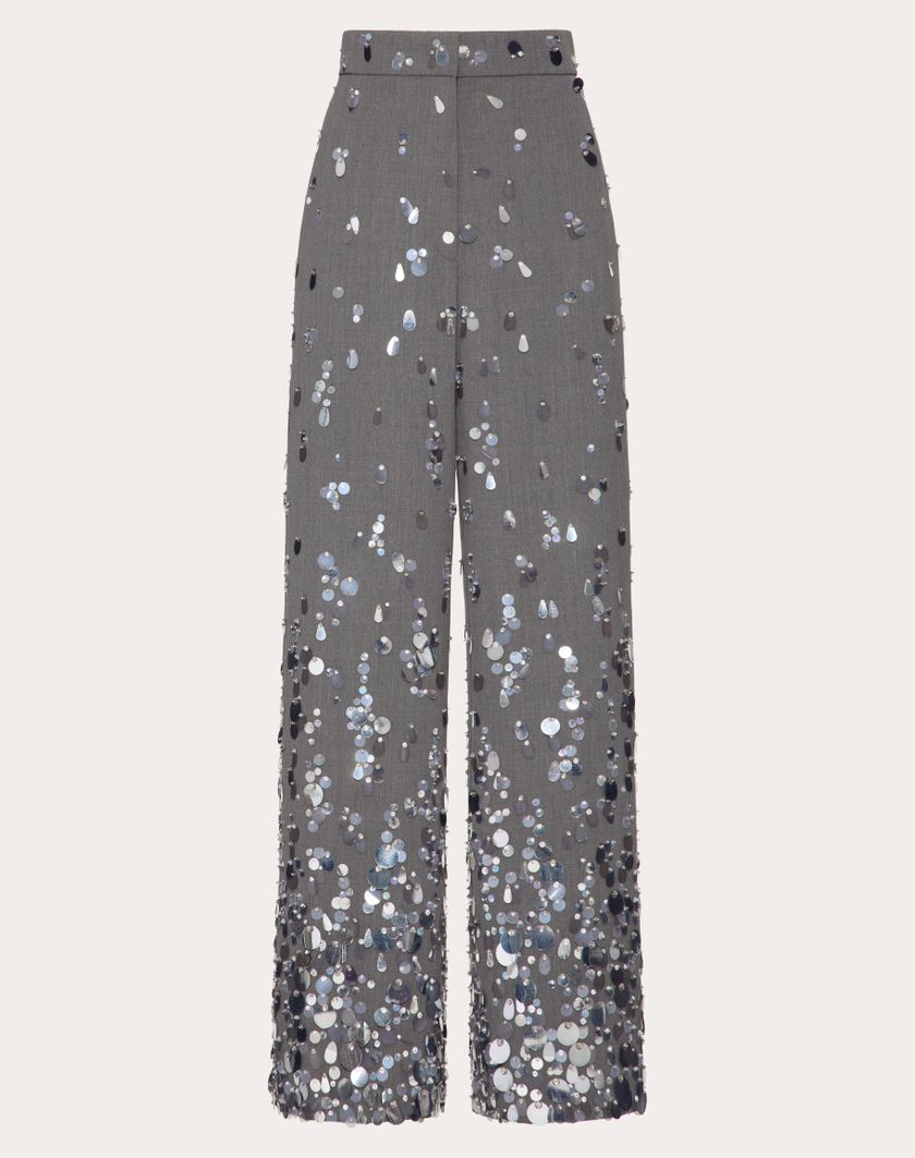 Valentino Handbags Pantaloni In Active Gabardine Ricamati per Donna in Grigio | Valentino IT Online