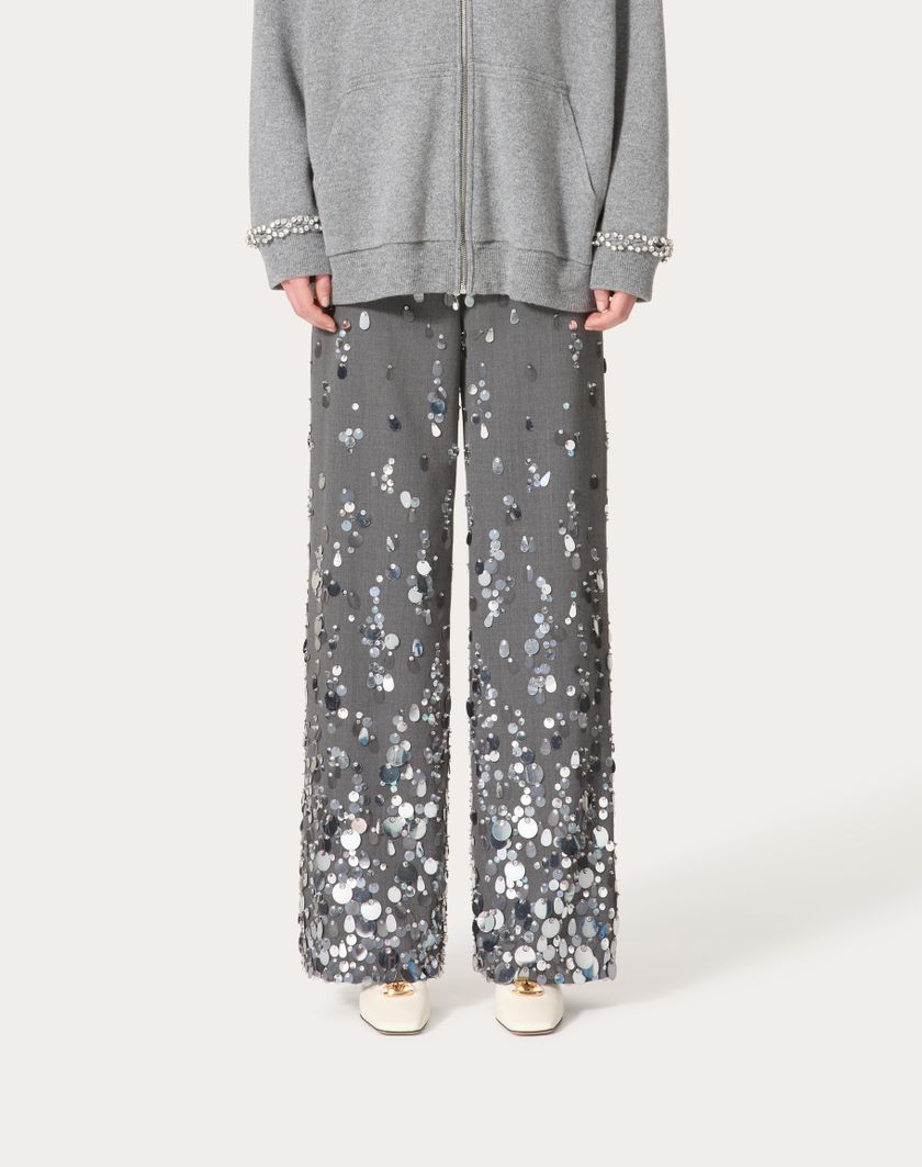 Valentino Handbags Pantaloni In Active Gabardine Ricamati per Donna in Grigio | Valentino IT Online