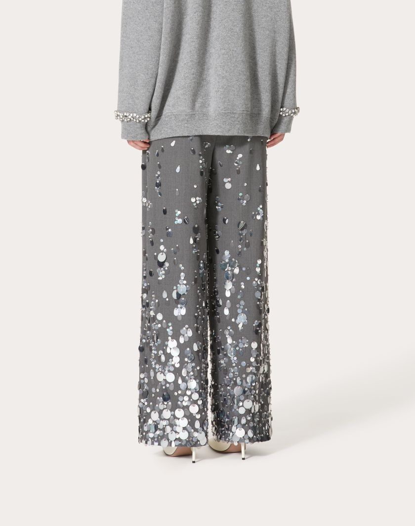 Valentino Handbags Pantaloni In Active Gabardine Ricamati per Donna in Grigio | Valentino IT Online