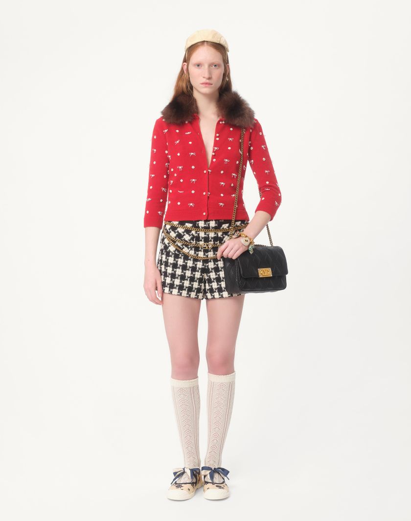 Valentino Handbags Shorts In Damier Light Tweed per Donna in Avorio/nero | Valentino IT Vendita Economica